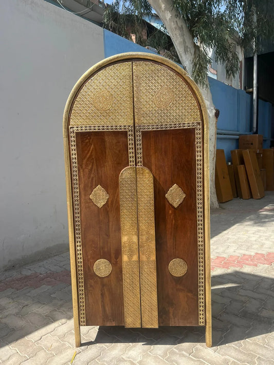 Urban Den Luxe Metal Brass Wooden Wardrobe