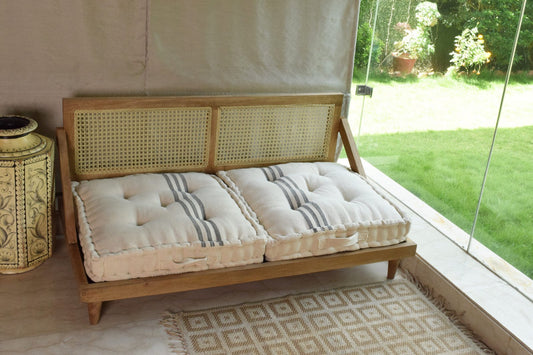 Urban Escape Rattan Floor Sofa Long Seat In Solid Wood