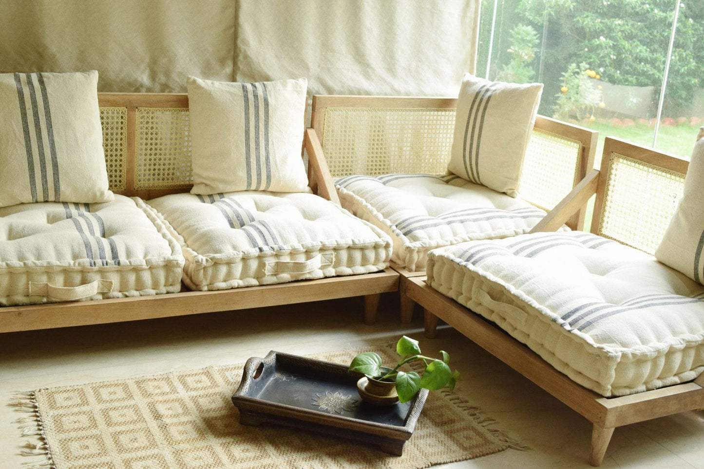 Urban Escape - Rattan Full Floor Seating Sofa In Solid Wood