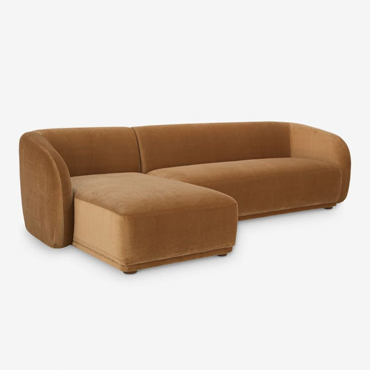 Sectional Sofa – Camel Velvet Fabric, Contemporary Style