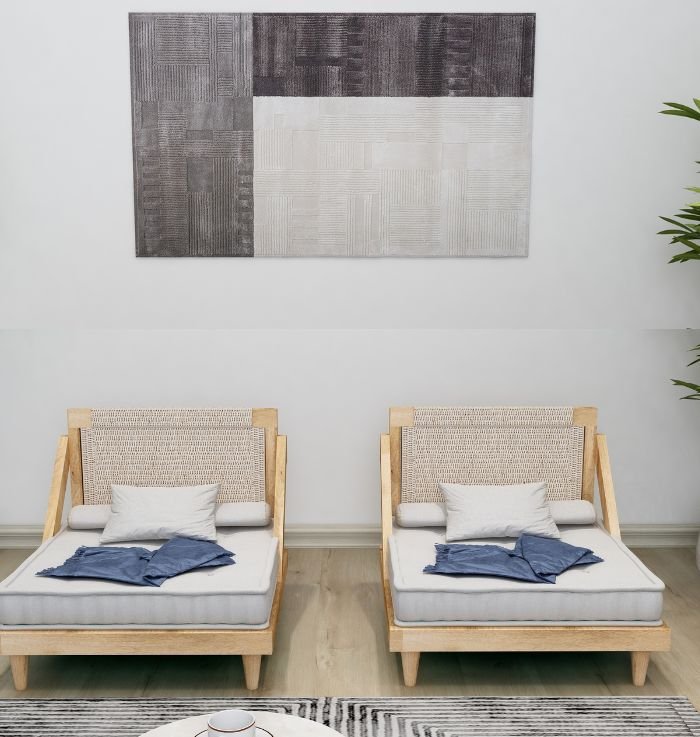 Full Bohemian 6 Seater Wooden Sofa Set ( Grey Cotton )