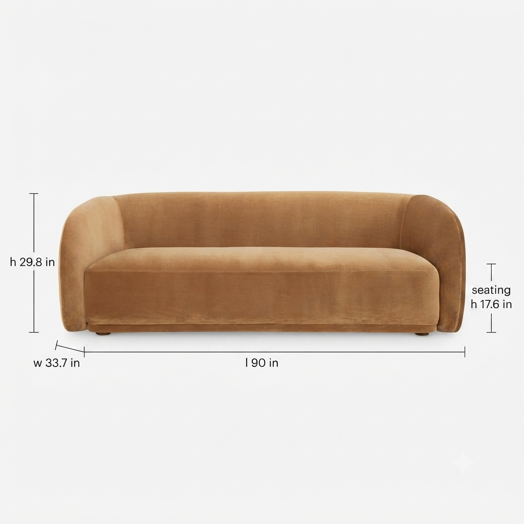 3-Seater Velvet Sofa – Camel Colour, Contemporary Style