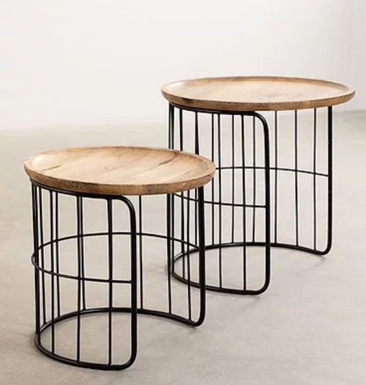 Set of 2 Wood Nesting Coffee Table Set in Solid Wood