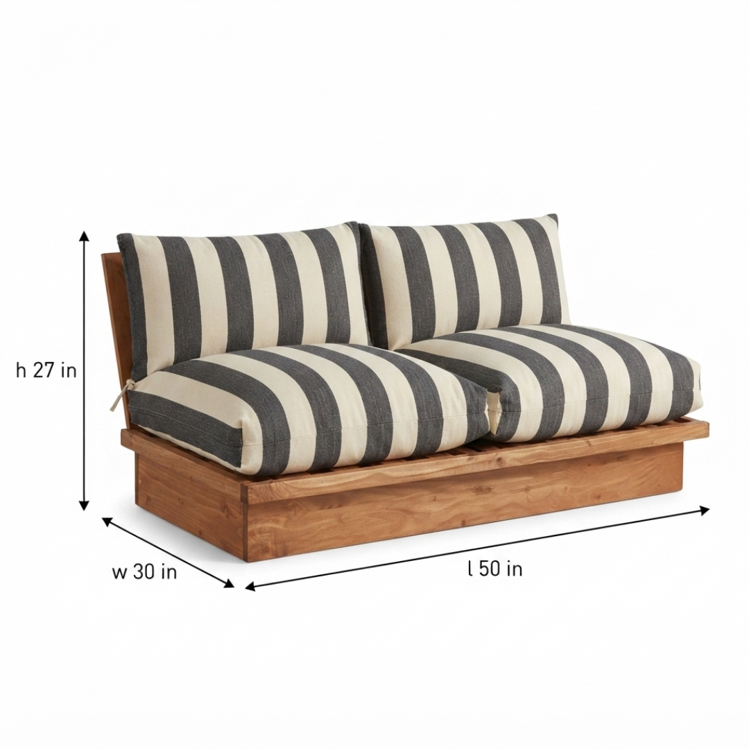 Urban Striped Double Seat Wood Outdoor Sofa In Solid Wood