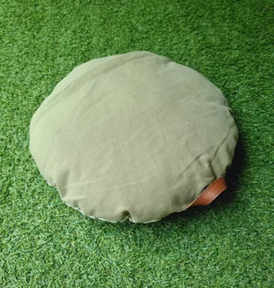Olive Stripe Circular Cushion In Cotton