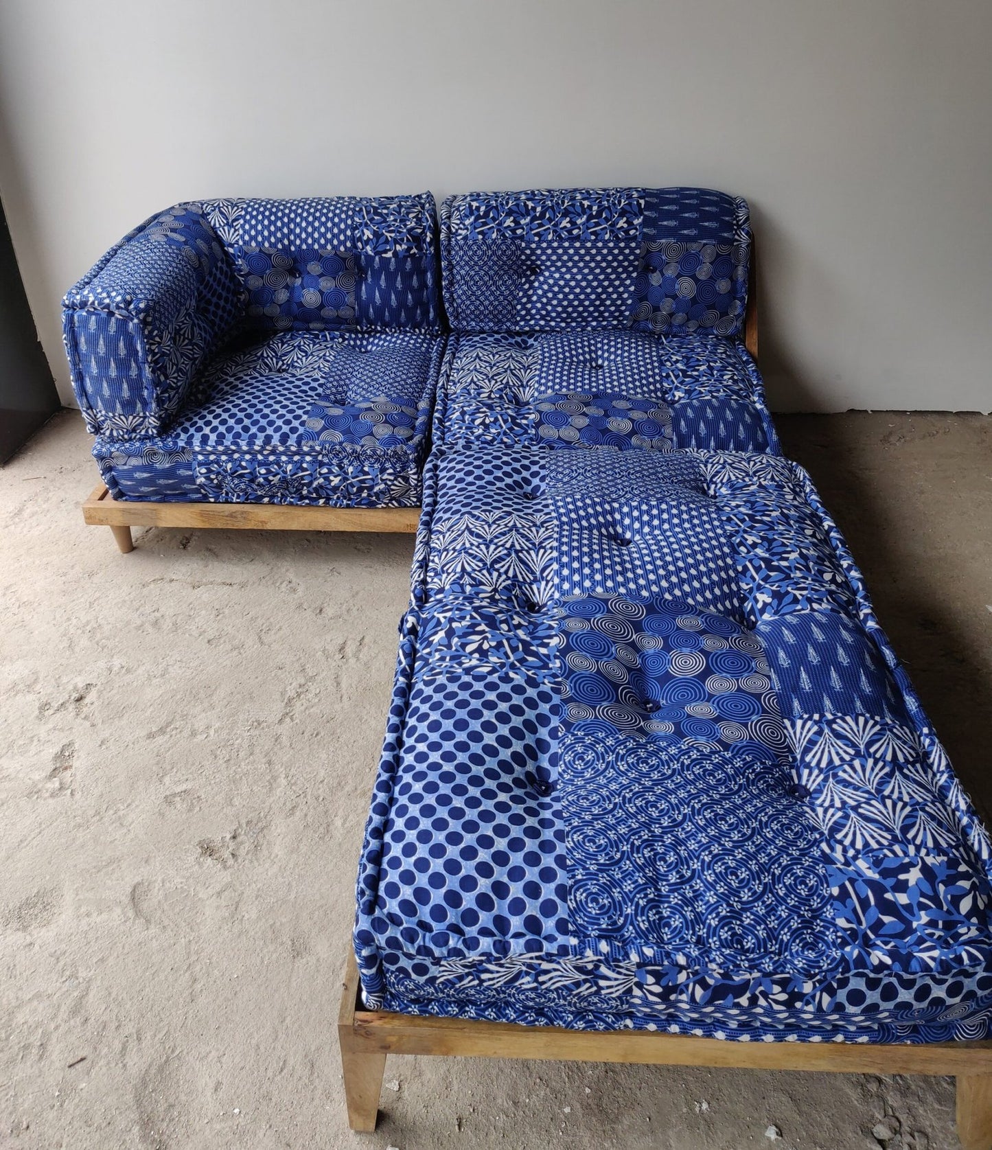 Indigo Solid Floor Sofa Seating Set In L- Shaped | Floor Couch