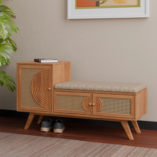 Urban Den Orbit Weave Wooden Shoe Rack / Storage Bench