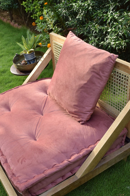 Urban Escape - Rattan Velvet Floor Sofa In Solid Wood