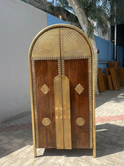Urban Den Luxe Metal Brass Wooden Wardrobe