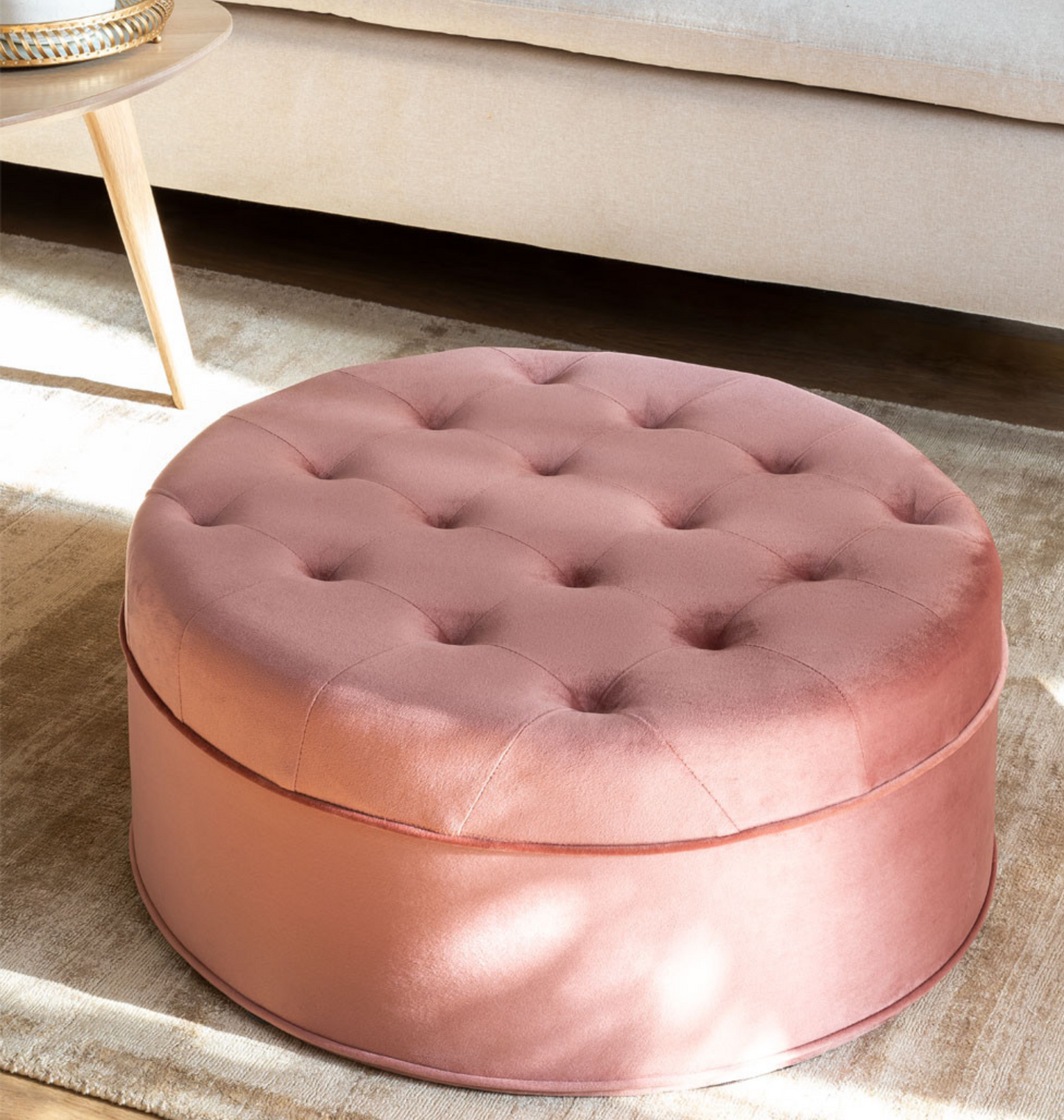Solid Velvet Round Pouffe Gabby