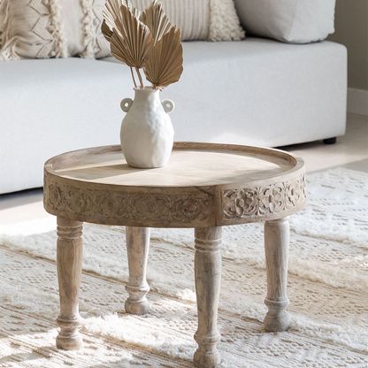 Urban-Den Round Carved Mango Wood Coffee Table