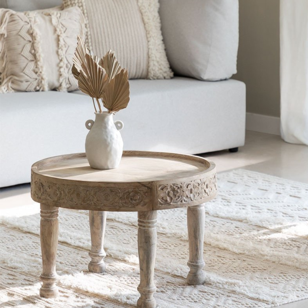 Urban-Den Round Carved Mango Wood Coffee Table