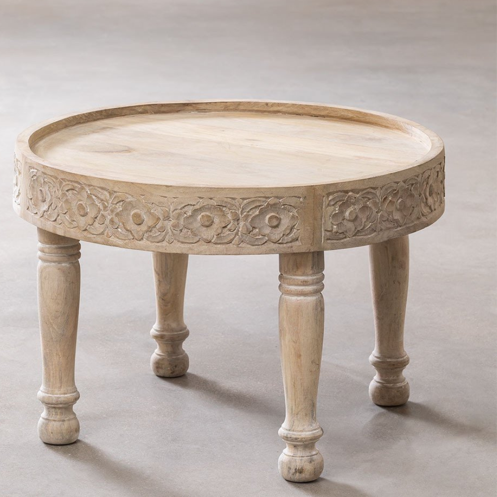Urban-Den Round Carved Mango Wood Coffee Table
