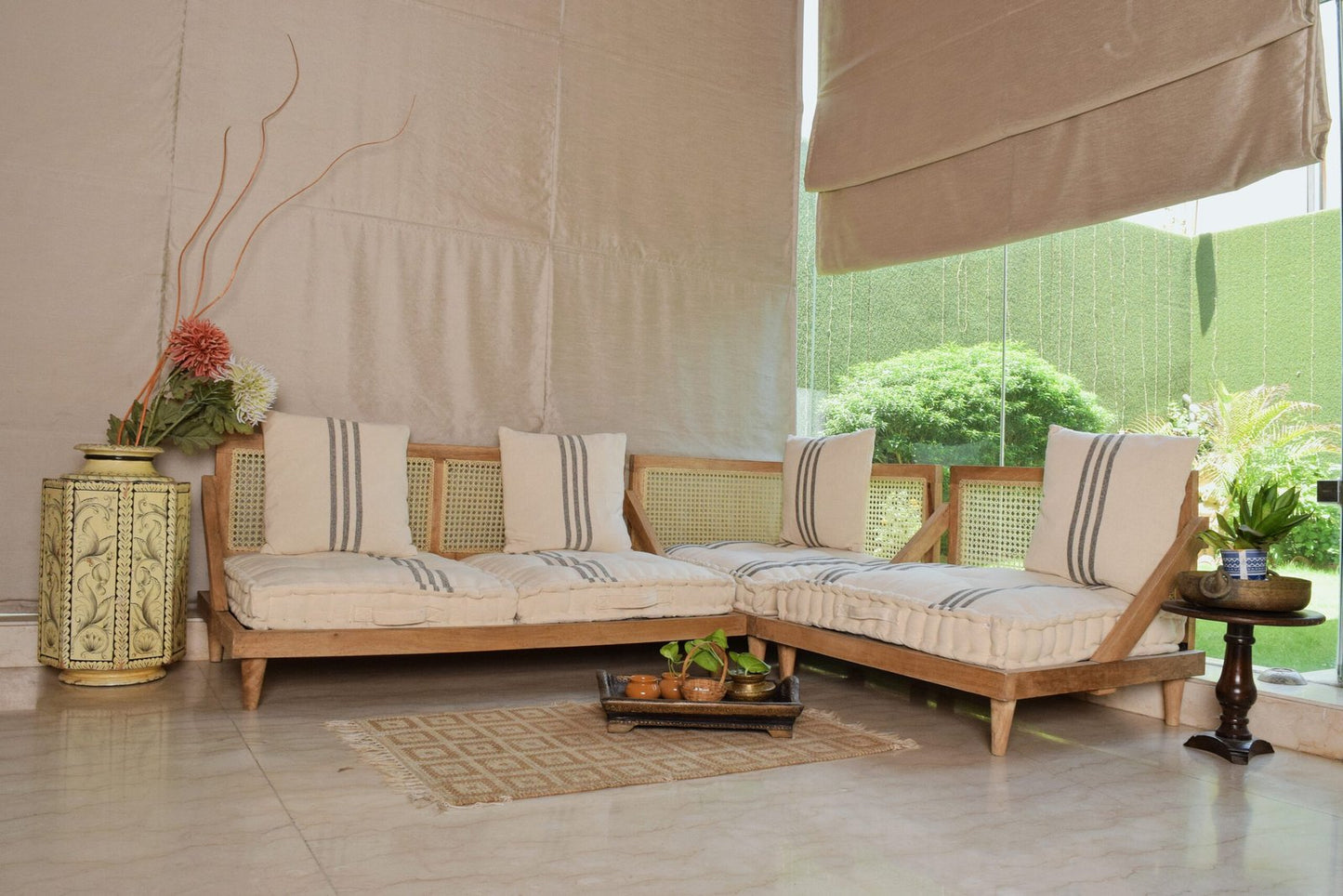 Urban Escape - Rattan Full Floor Seating Sofa In Solid Wood