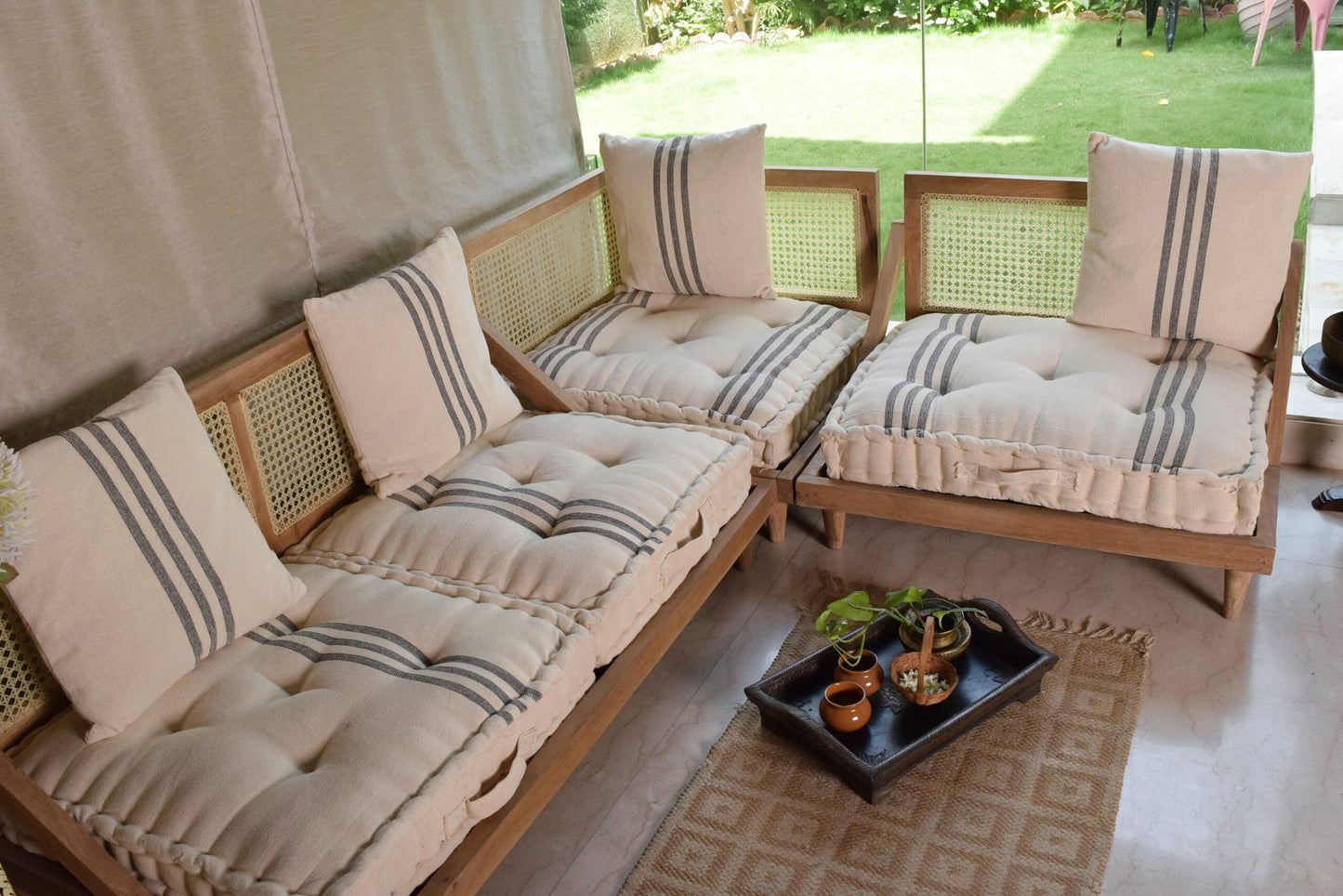 Urban Escape - Rattan Full Floor Seating Sofa In Solid Wood