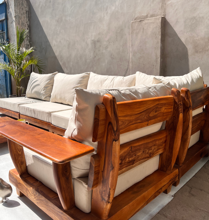 Urban Peninsula Wooden Sofa With Handrest