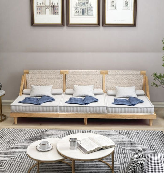 Full Bohemian 6 Seater Wooden Sofa Set ( Grey Cotton )