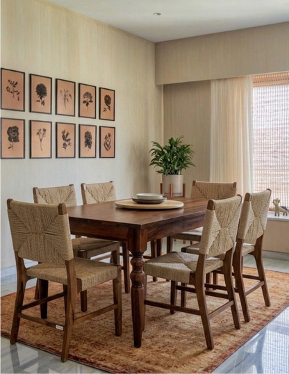 Earthy Cane 6 , 4 -Seater Dining chair set