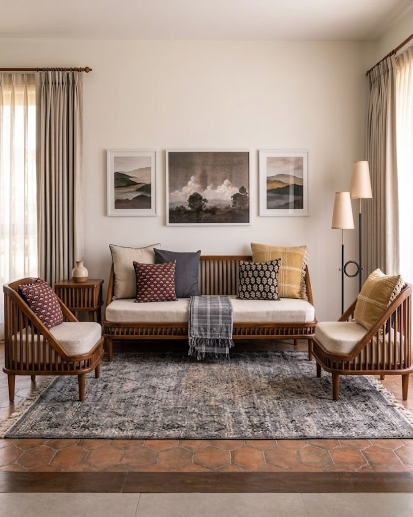 Classic Walnut 3 + 1 + 1 sofa Lounge Set