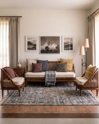 Classic Walnut 3 + 1 + 1 sofa Lounge Set