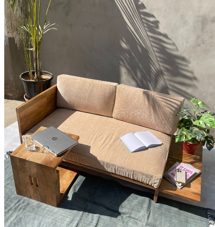 Grind Daily 2 Seater Wooden Sofa Couch With Laptop Desk