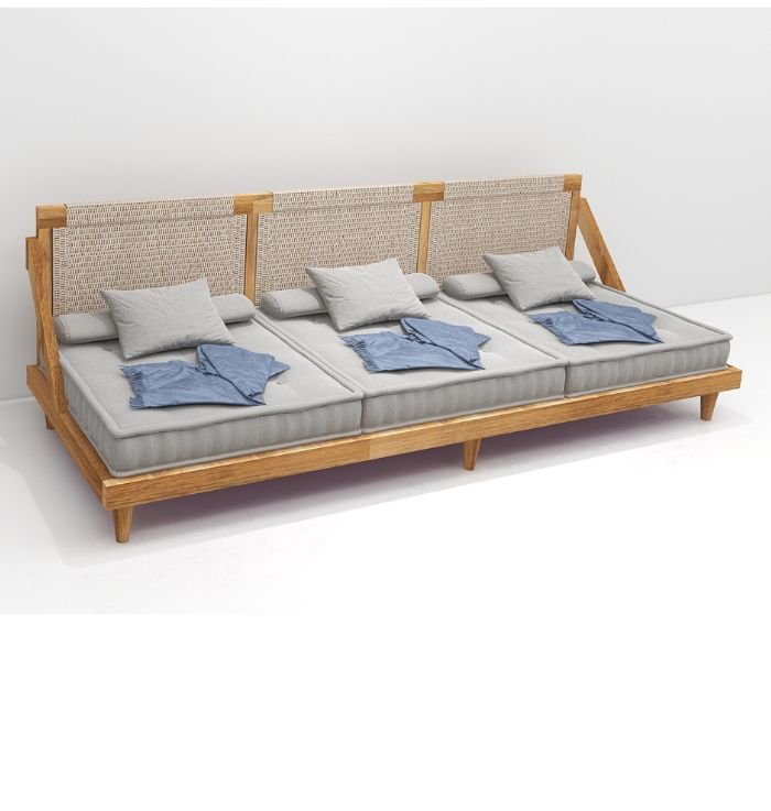 Full Bohemian 6 Seater Wooden Sofa Set ( Grey Cotton )