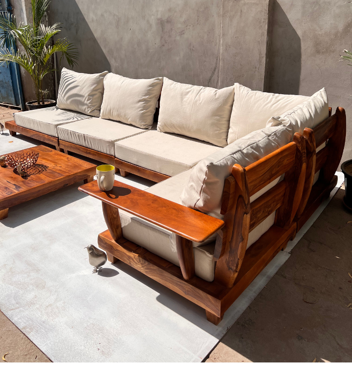 Urban Peninsula Wooden Sofa With Handrest