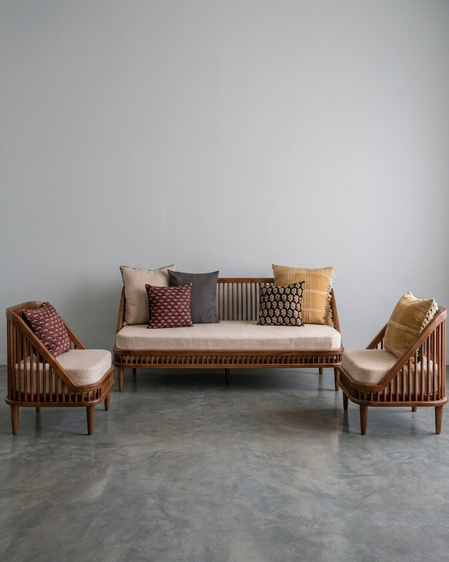 Classic Walnut 3 + 1 + 1 sofa Lounge Set
