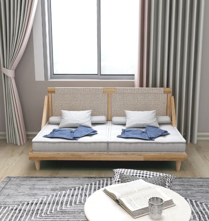 Full Bohemian 6 Seater Wooden Sofa Set ( Grey Cotton )