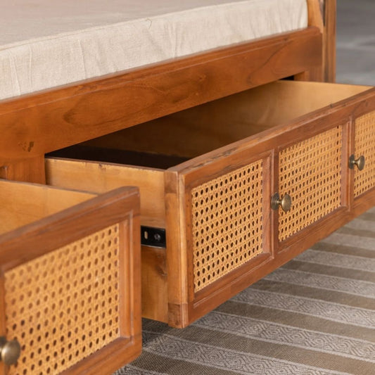 Sand Natural Rattan Day Bed with Storage