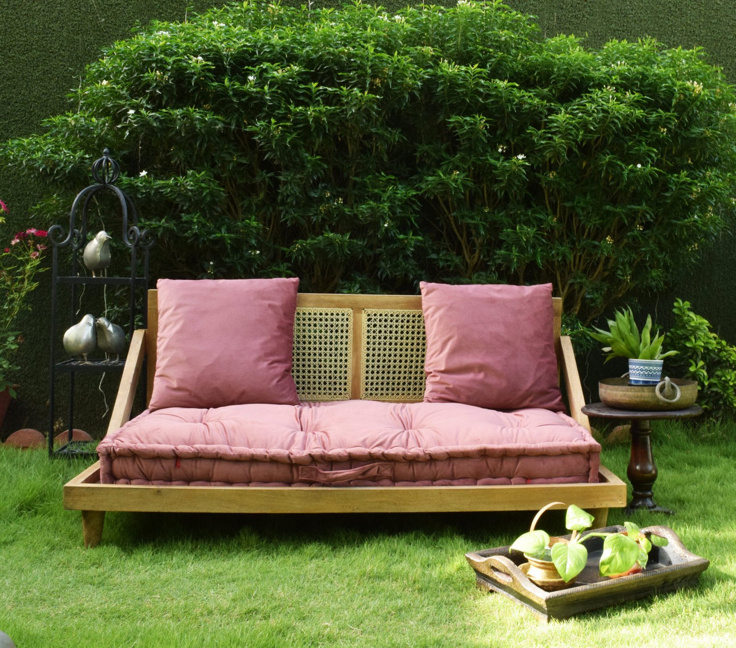 Urban Escape - Rattan Seating Furniture Floor Sofa In Velvet Long Seat