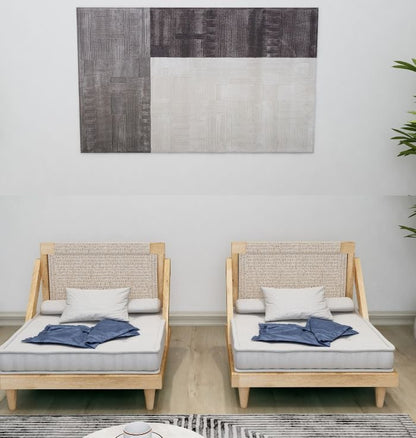 Full Bohemian 6 Seater Wooden Sofa Set ( Grey Cotton )