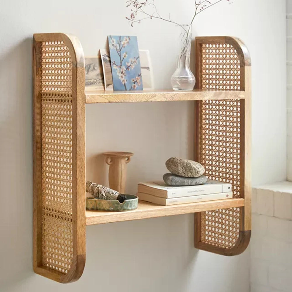 Urban Den Rattan Wooden Wall Shelf