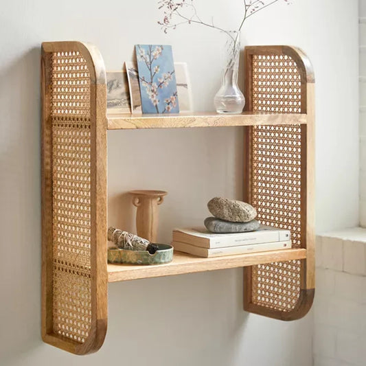 Urban Den Rattan Wooden Wall Shelf