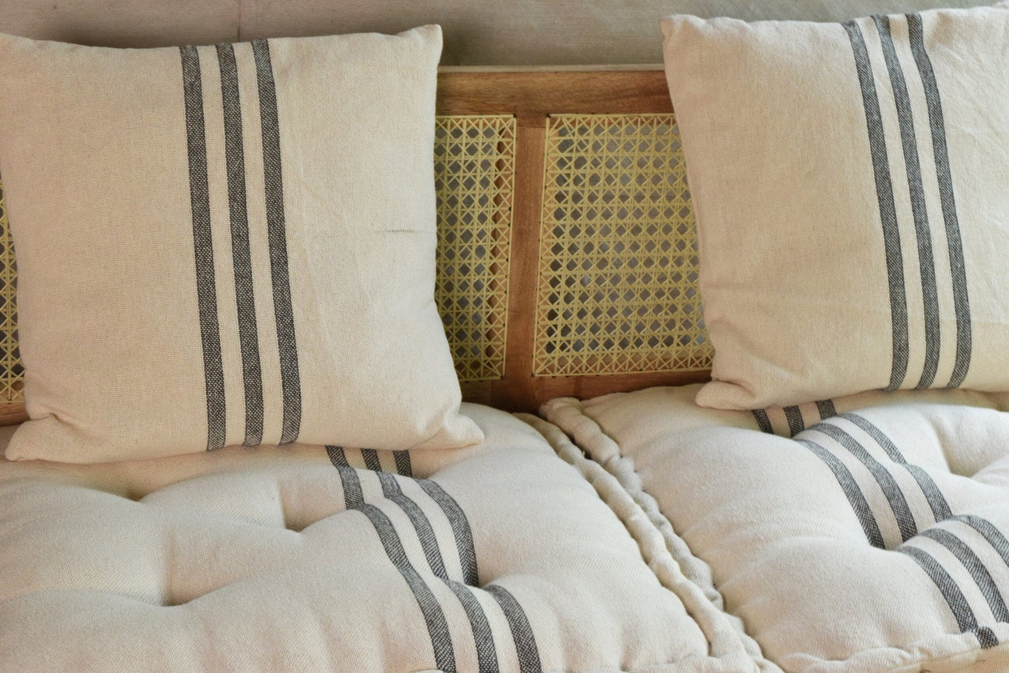 Urban Escape Rattan Floor Sofa Long Seat In Solid Wood