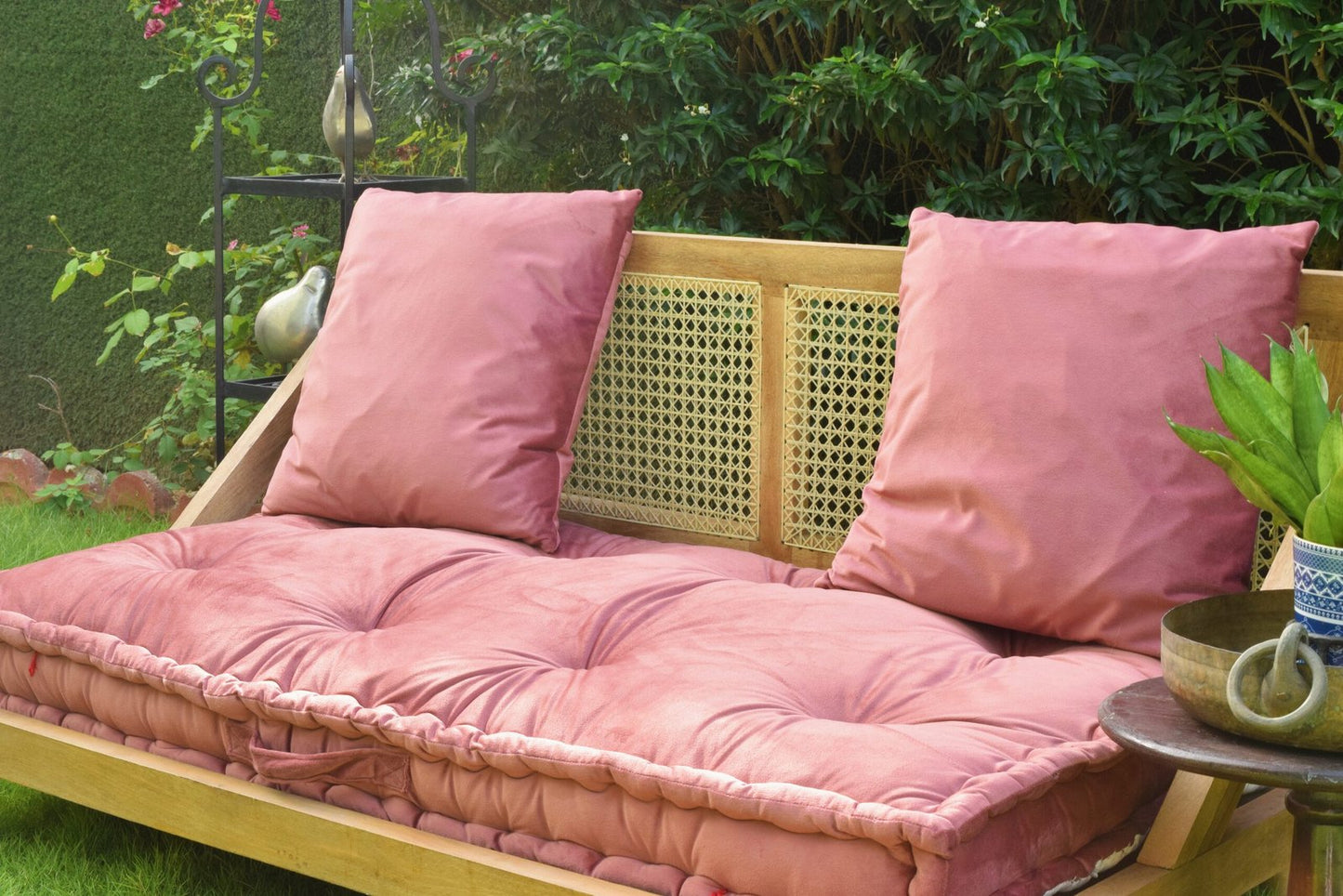 Urban Escape - Rattan Seating Furniture Floor Sofa In Velvet Long Seat