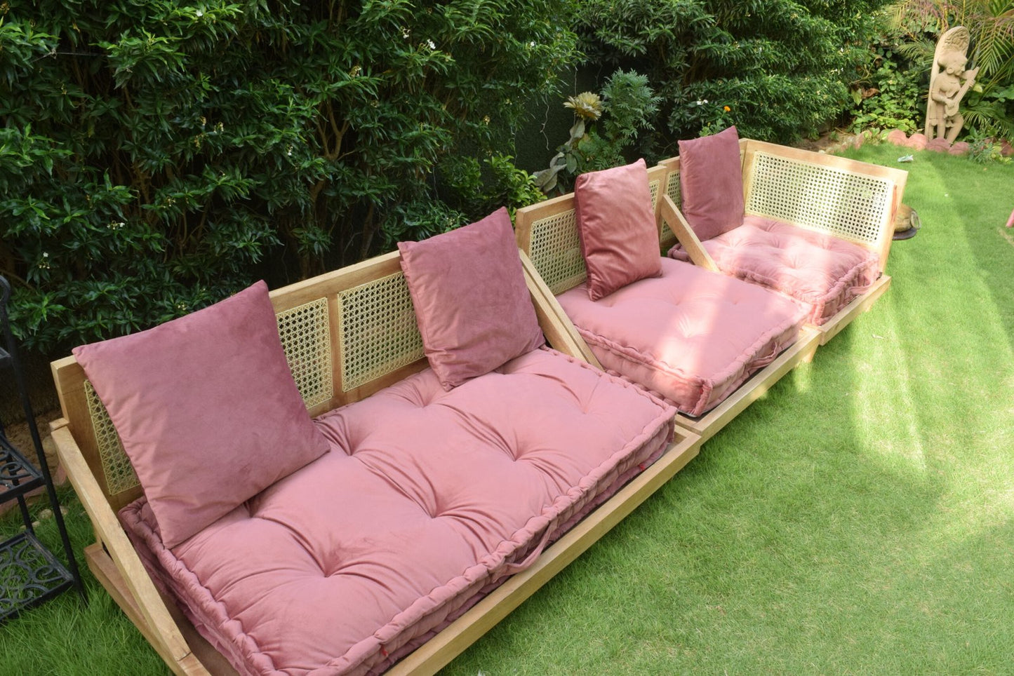 Urban Escape Rattan Velvet  Floor Seating Sofa In Solid Wood