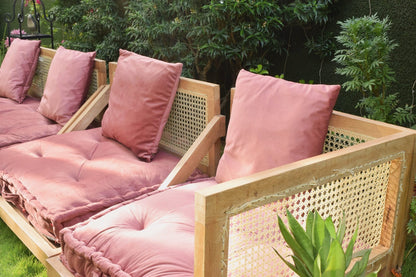 Urban Escape Rattan Velvet  Floor Seating Sofa In Solid Wood