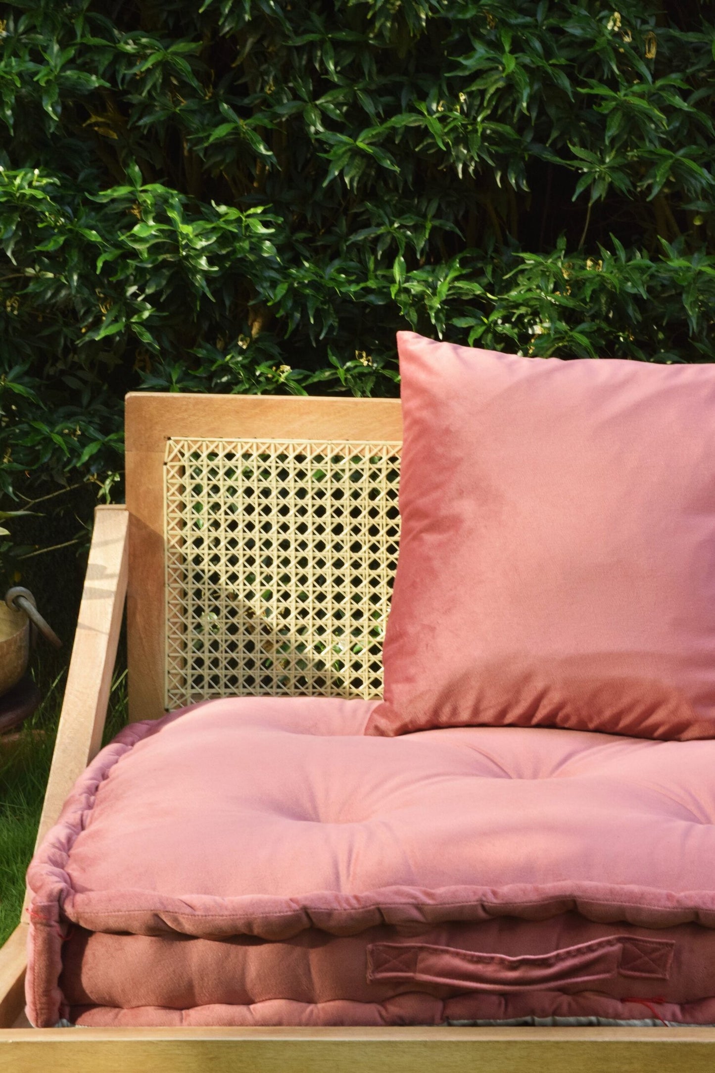 Urban Escape - Rattan Velvet Floor Sofa In Solid Wood