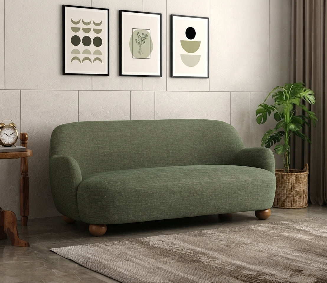 Ellio 2 Seater Sofa in Green Soft Textured Weave