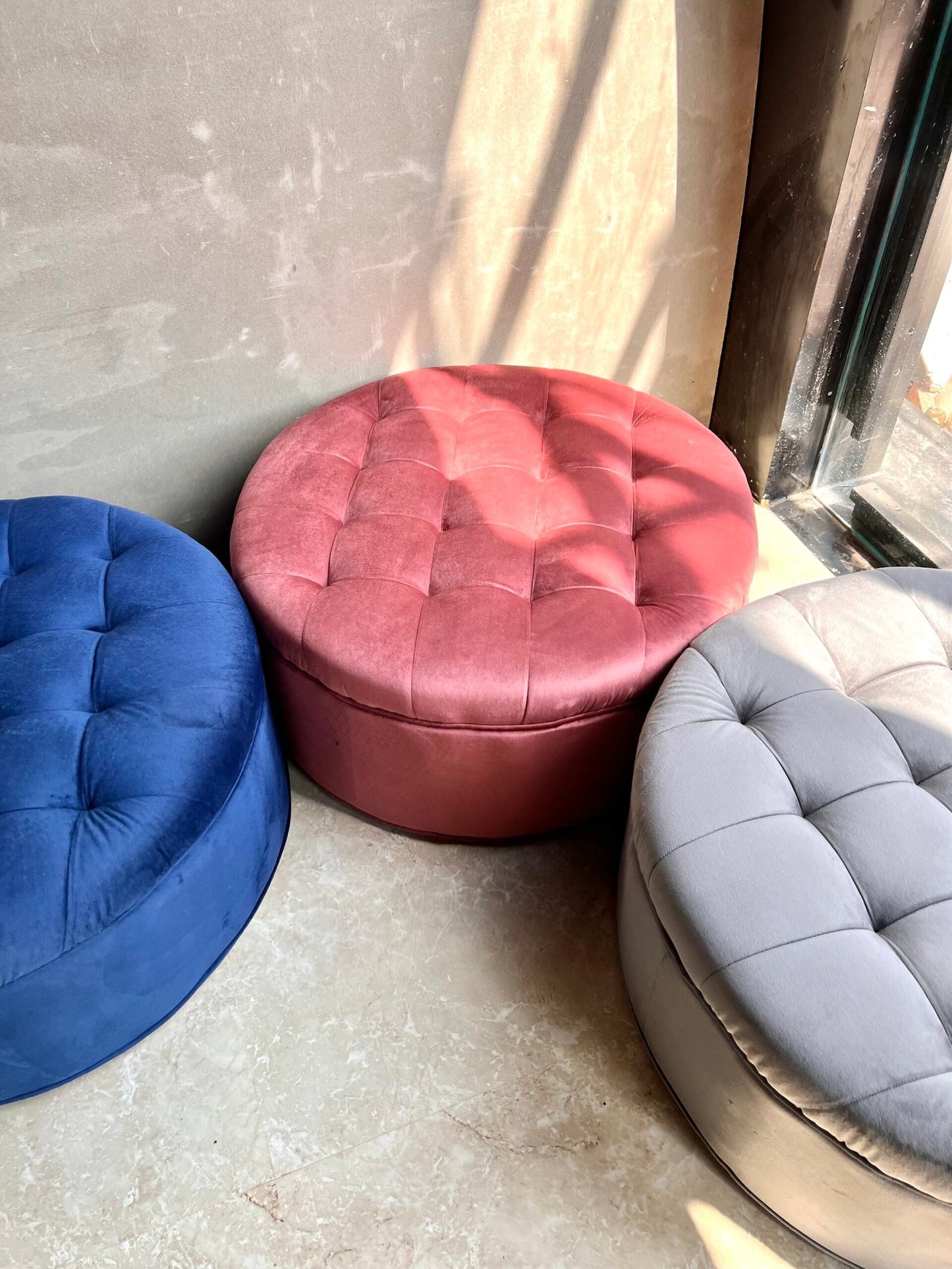 Solid Velvet Round Pouffe Gabby