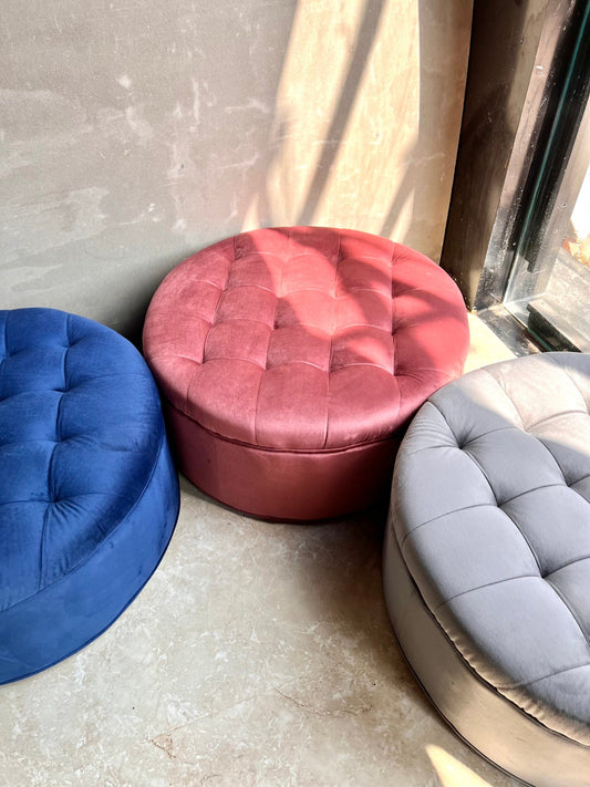 Solid Velvet Round Pouffe Gabby