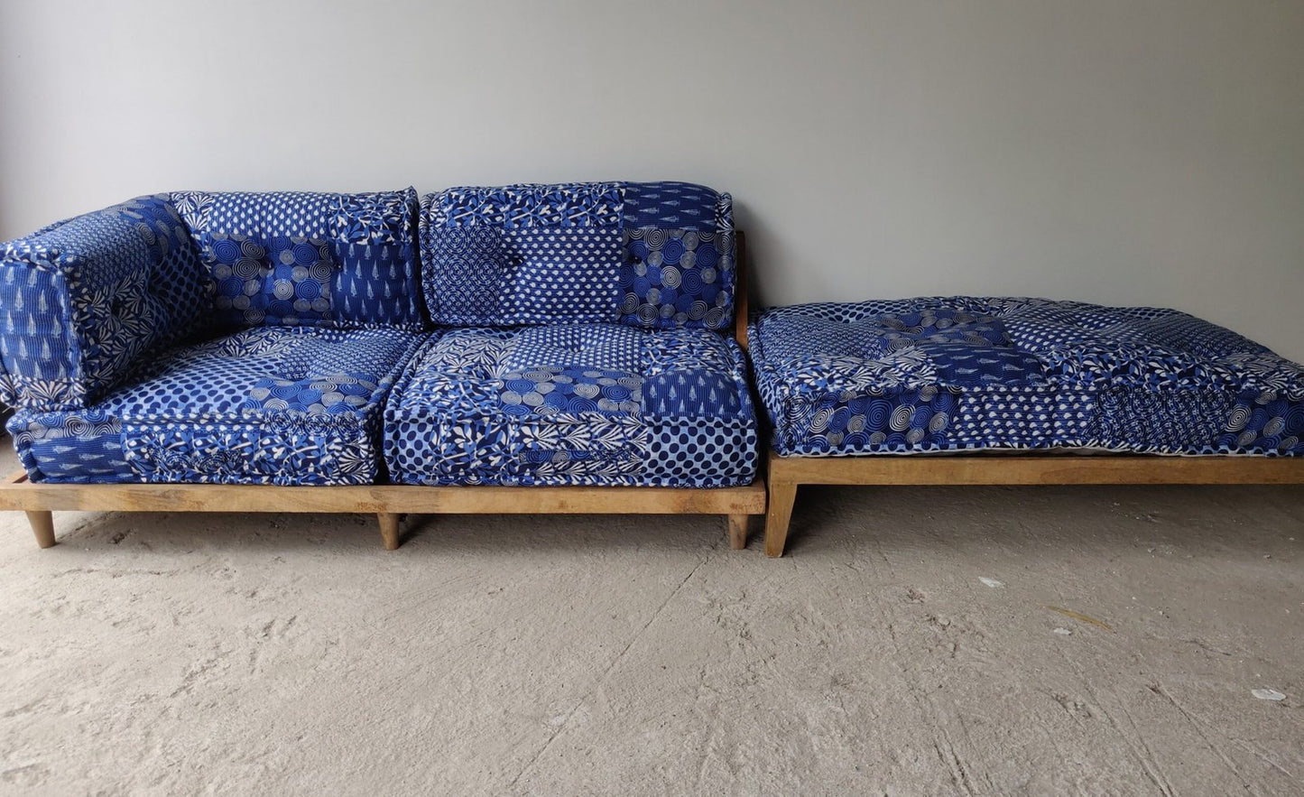 Indigo Solid Floor Sofa Seating Set In L- Shaped | Floor Couch