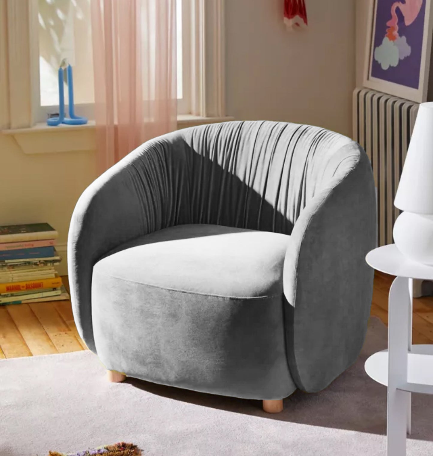 Gillian Arm Chair Sofa In Solid Velvet Fabric | Barrel Chair