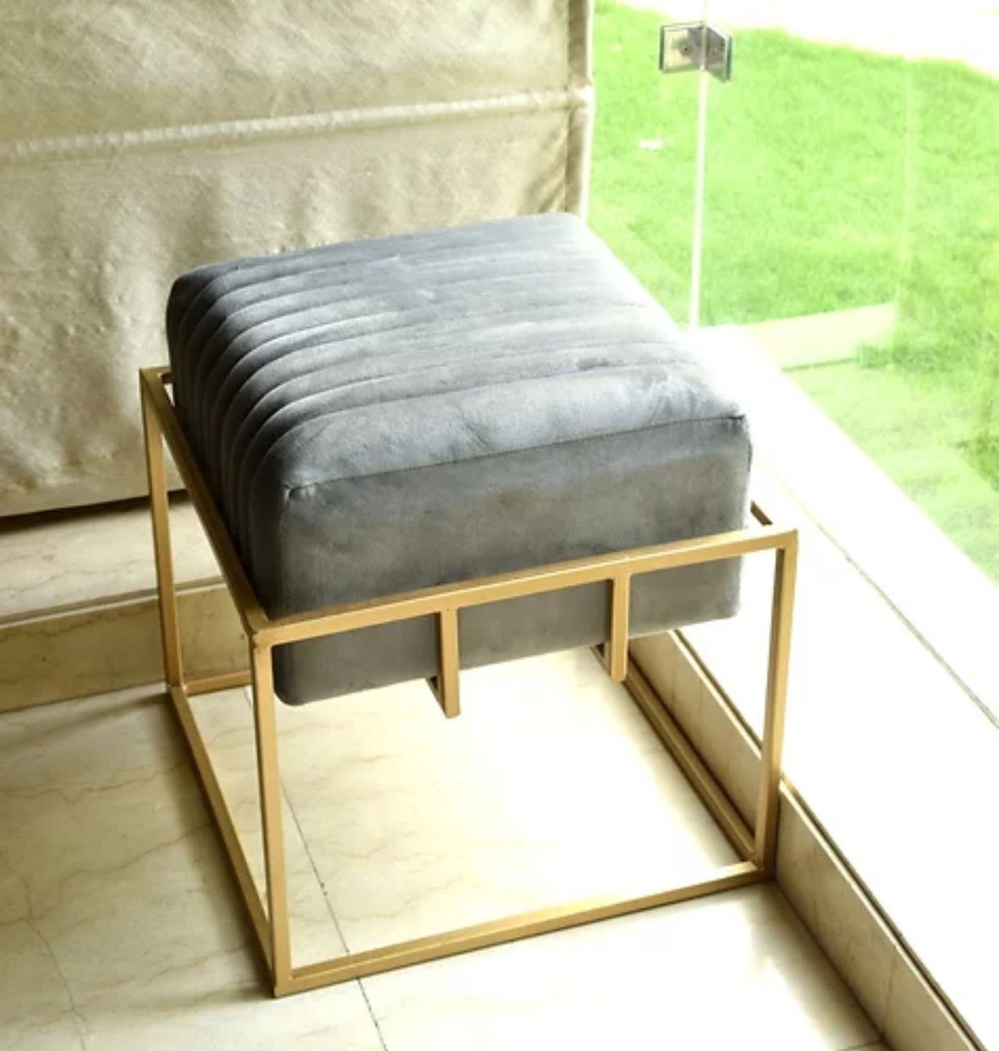 Solid Velvet Stool Urban Stripes | Stainless Steel Stool