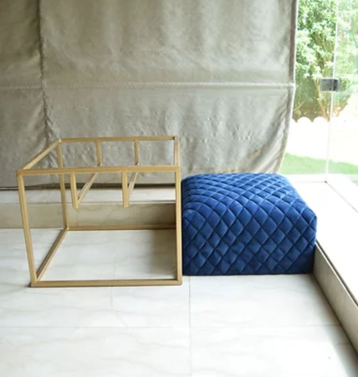 Urban Star Velvet Stool Floor Sofa In Solid Gold Design