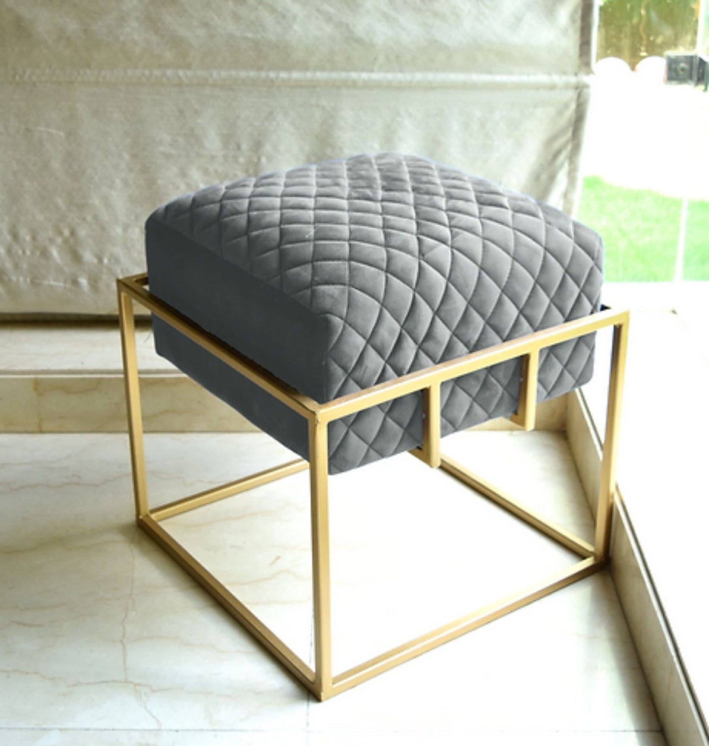 Urban Star Velvet Stool Floor Sofa In Solid Gold Design