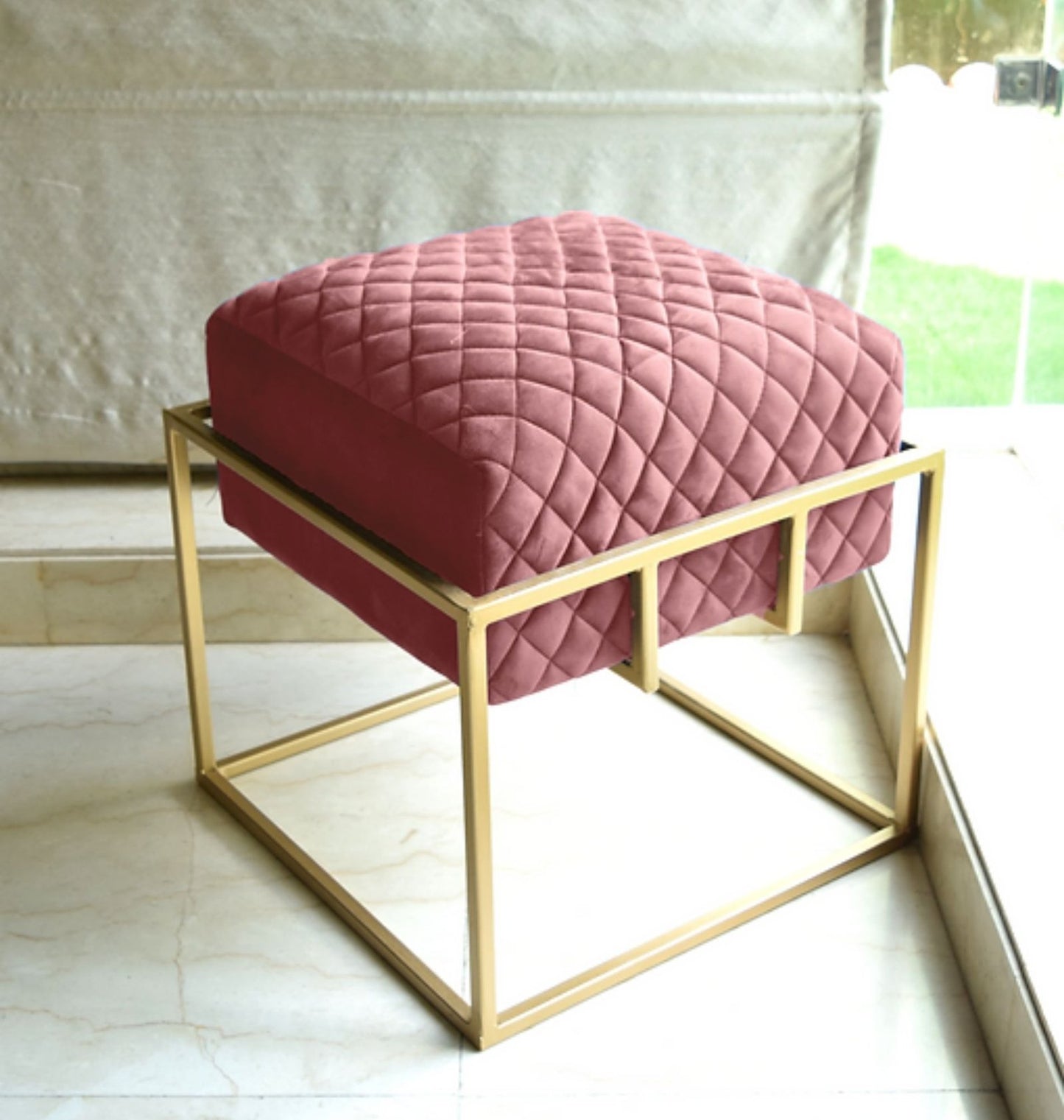 Urban Star Velvet Stool Floor Sofa In Solid Gold Design