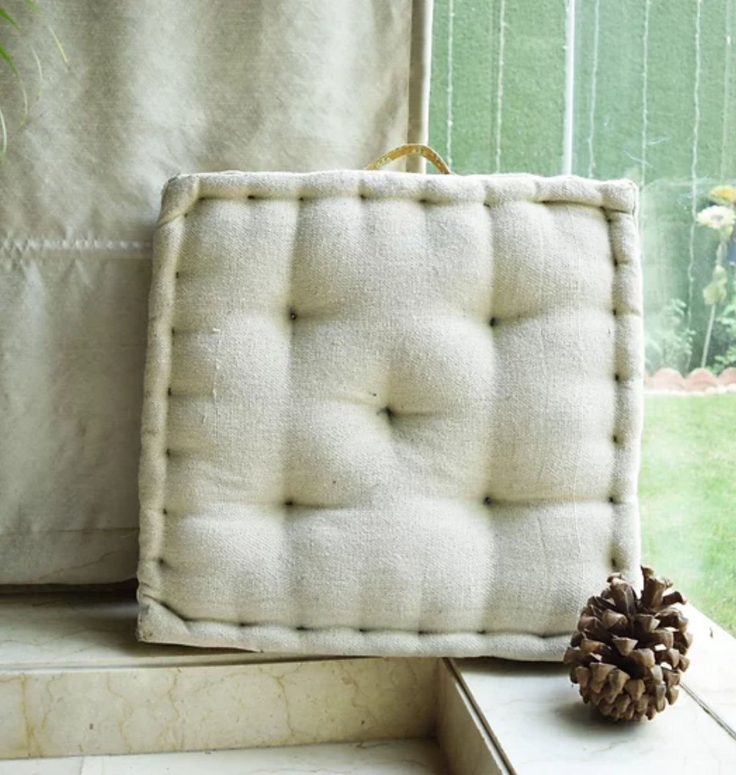 Cotton Floor Cushion In Olive Striped Print | Floor Sofa seating