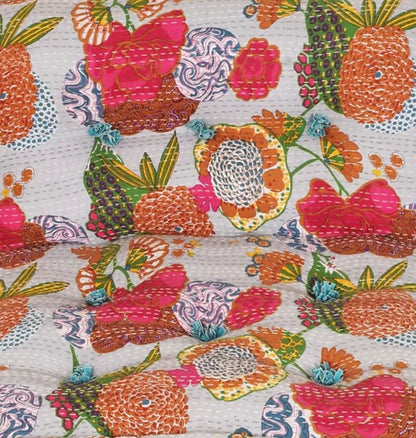 Solid Katha Work Floor Sofa In Multi-Color Print Fabric